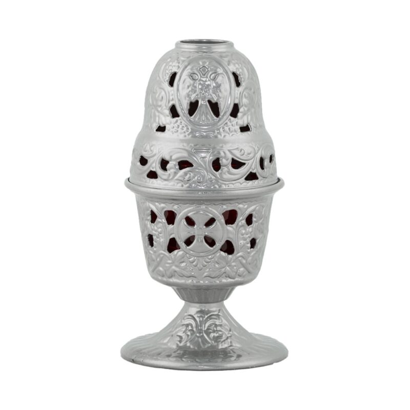 Candela antimoniu pahar sticla 17,5cm - argintiu