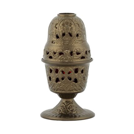 Candela antimoniu pahar sticla 17,5cm - bronz
