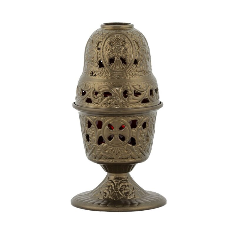 Candela antimoniu pahar sticla 17,5cm - bronz
