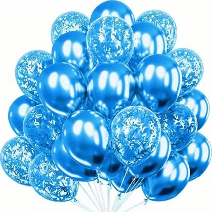 Set Baloane pentru Petreceri, 30 bucati, Confetti Aurii, Albastru, Clasic