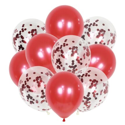 Set 10 baloane, 30cm, Rosu/Transparent