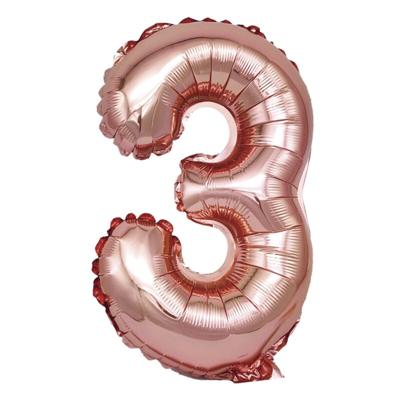 Balon din folie metalizata Rose Gold, Mirific Party, Cifra 3, 40 cm, Coral, roz