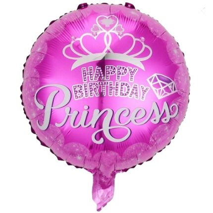 Balon din Folie Metalizata, Flippy, Figurine, Model Princess, Happy Birthday, Tematica Aniversare, 45 cm, Ambalaj Individual, Pai Inclus, Umflare cu Aer sau Heliu, Roz