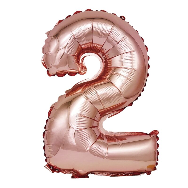 Balon din folie metalizata Rose Gold, Mirific Party, Cifra 2, 40 cm, Coral, roz