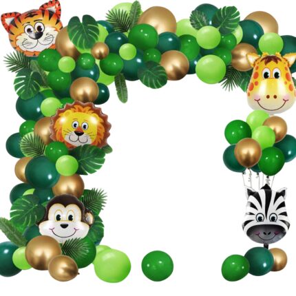 Set baloane si decoratiuni petrecere aniversare pentru copii in tema Junglei, safari, animale jungla, Pure Store, verde