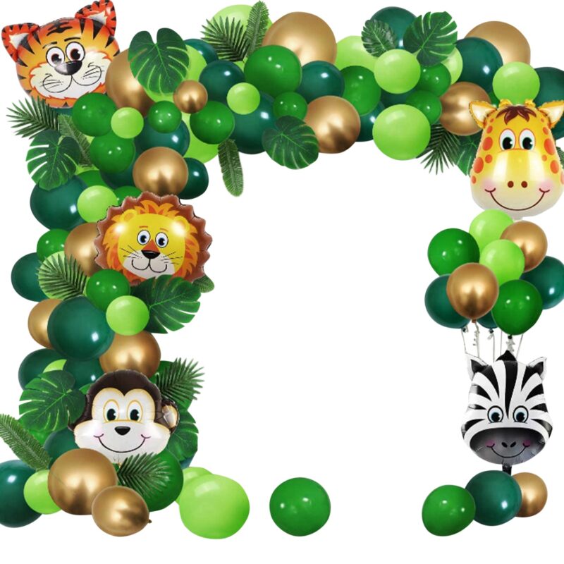 Set baloane si decoratiuni petrecere aniversare pentru copii in tema Junglei, safari, animale jungla, Pure Store, verde