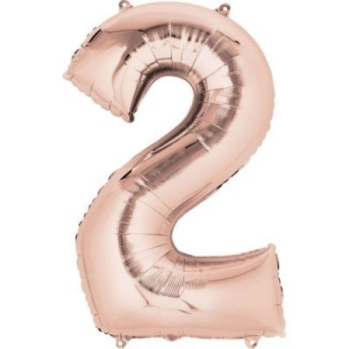 Balon figurina din folie, cifra 2, 100 cm rose gold