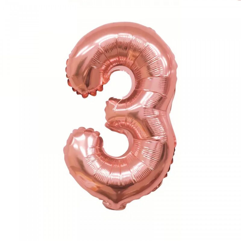 Balon din Folie Flippy, Cifra 3, 81 cm, Pentru Aer sau Heliu, Roz Auriu
