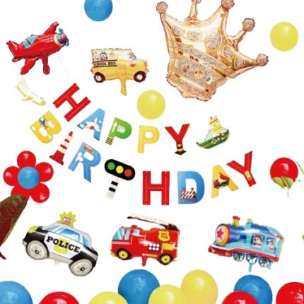 Set baloane decor aniversare pentru baieti, tema politie si tren, 15 piese, multicolor