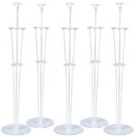 Set 5 suporturi de baloane Promerco®, 7 bete/suport, inaltime 70 cm, alb, ideal pentru aranjamentele de la botez/nunta/aniversari