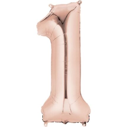 Balon figurina din folie, cifra 1, 100 cm, gold rose