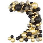 Set aranjament baloane pentru arcada, 133 de piese, New Huaao, Latex, Negru/Auriu
