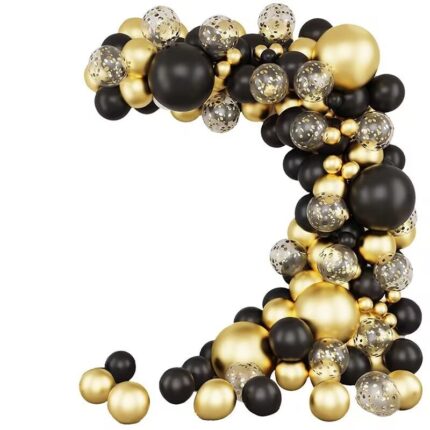 Set aranjament baloane pentru arcada, 133 de piese, New Huaao, Latex, Negru/Auriu