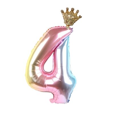 Balon cifra 4 , multicolore cu coroana , 80cm