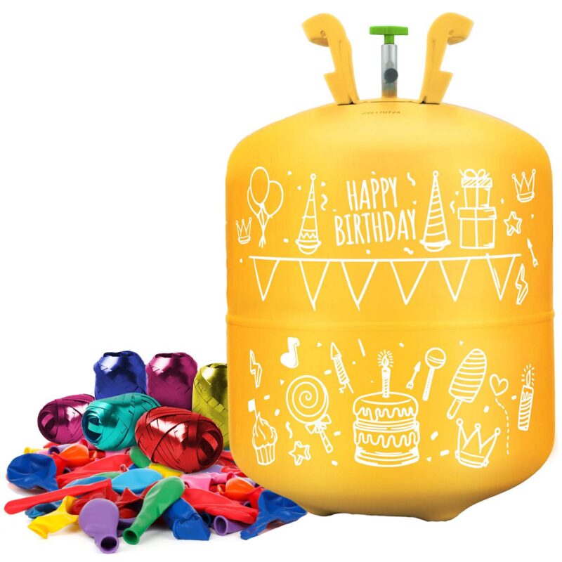 Set Complet Petrecere Baloane, Butelie cu Heliu, "ISP LikeSmart", cu 50 de Baloane Colorate, 60m de Panglica, Heliu 0,42 m3