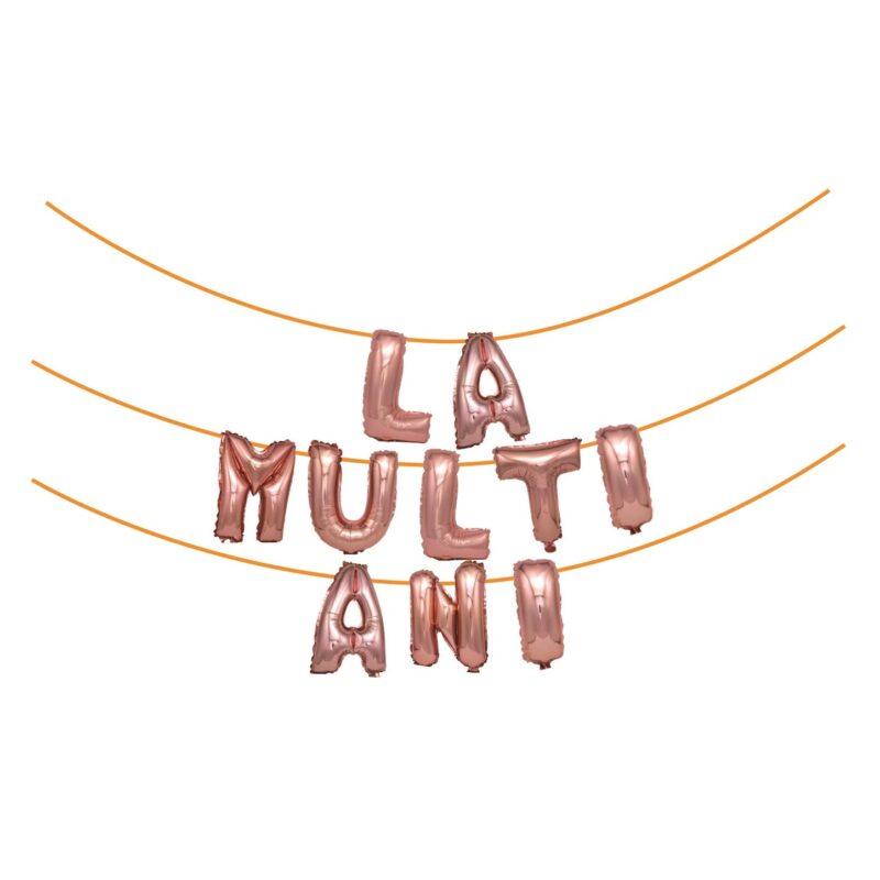 Baloane din folie metalizata roz, Mirific Party, "la multi ani", 6 m x 45 cm, Rose Gold
