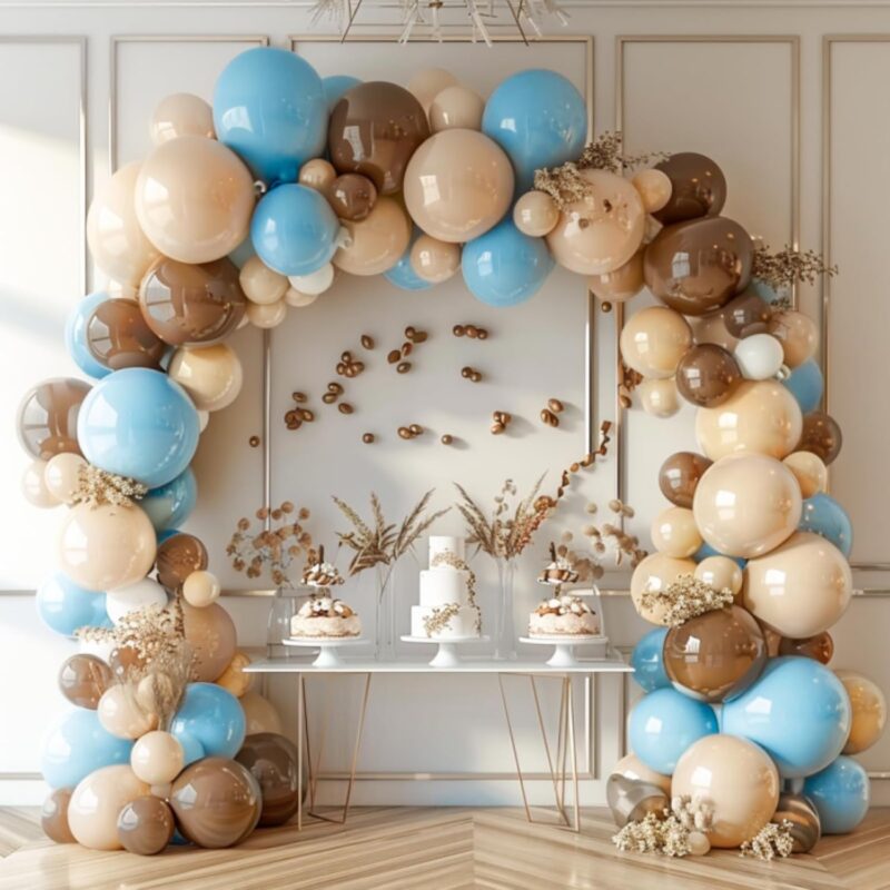 Suport pentru baloane, arcada cu baloane incluse, 2, 7 m x 3, 2 m, saculeti contragreutate, pompa manuala, banda si accesorii, decoratiuni petreceri, evenimente, nunta, botez, tematica albastru