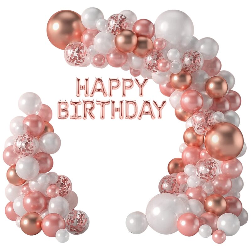 Set baloane/ghirlanda, OVERTANG, 105 bucati, Roz/Alb