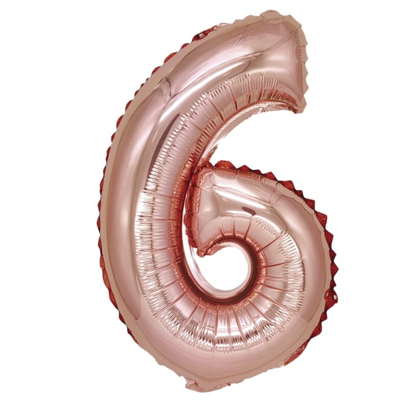 Balon din folie metalizata Rose Gold, Mirific Party, Cifra 6, 40 cm, Coral, roz
