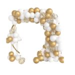 Suport pentru baloane, arcada cu baloane incluse, 2, 7 m x 3, 2 m, baza cu saculeti contragreutate, pompa manuala, banda si accesorii, decoratiuni petreceri, evenimente, nunta, botez, tematica auriu