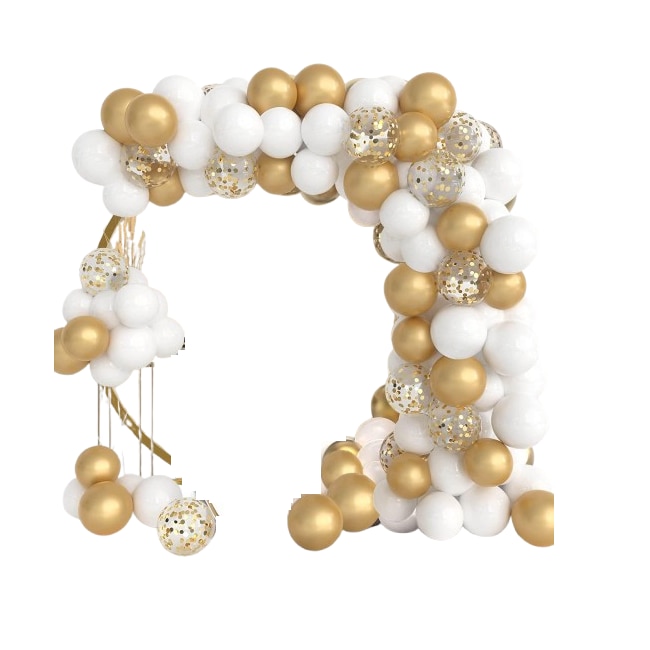 Suport pentru baloane, arcada cu baloane incluse, 2, 7 m x 3, 2 m, baza cu saculeti contragreutate, pompa manuala, banda si accesorii, decoratiuni petreceri, evenimente, nunta, botez, tematica auriu