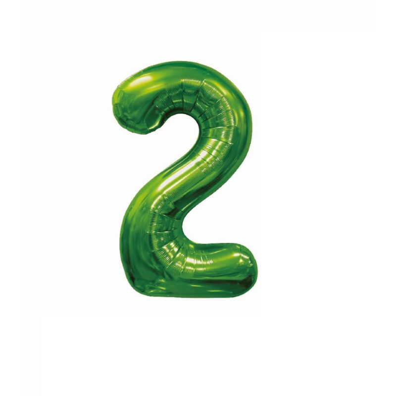Balon din folie metalizata, Cifra 2, 100 cm, Verde