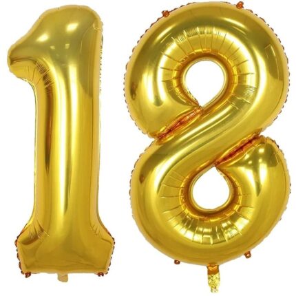 Set 2 baloane folie cifra, ESB, Auriu, aniversare 18 ani, 105 cm