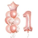 Baloane din folie 1 An, 70 cm, 10 Baloane Aniversare, 35 cm, culoare rose gold, HAPPY JOKER®
