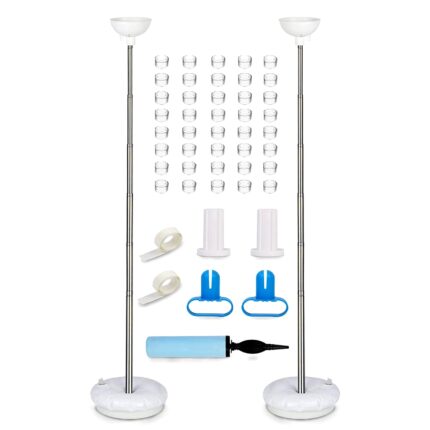 Set 2 suport baloane, Zggzerg, Cu baza, Metal telescopic Pillar Balloon Stand, Pentru Baby Shower Absolvire Ziua de nastere Nunta petrecere, Inaltime reglabila de la 40 la 200 cm, Multicolor