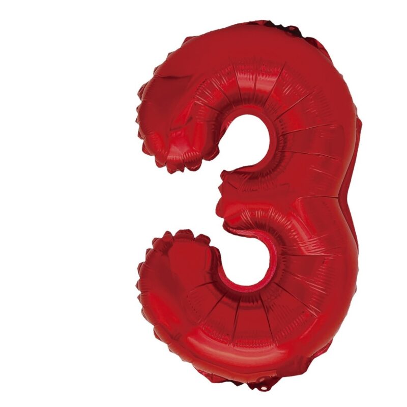 Balon din folie metalizata, Mirific Party, cifra 3, 40 cm, Rosu
