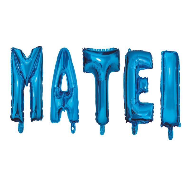 Set Baloane Litere Nume Matei, Albastru, Wili Topper Rom, 40Cm