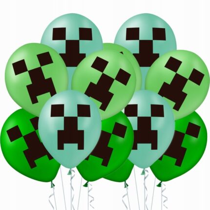 Set 12 baloane, Vixen, Petrecere aniversara, Model Minecraft, Latex, Verde/negru