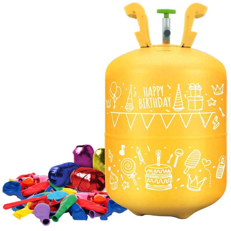 Set Complet Petrecere Baloane, Butelie cu Heliu, "ISP LikeSmart", cu 30 de Baloane Colorate, 40m de Panglica, Heliu 0,20 m3