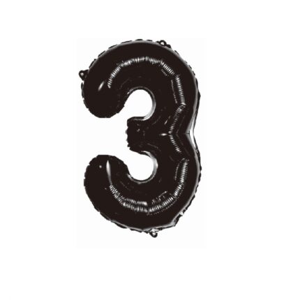 Balon din folie metalizata, Cifra 3, 100 cm, Negru