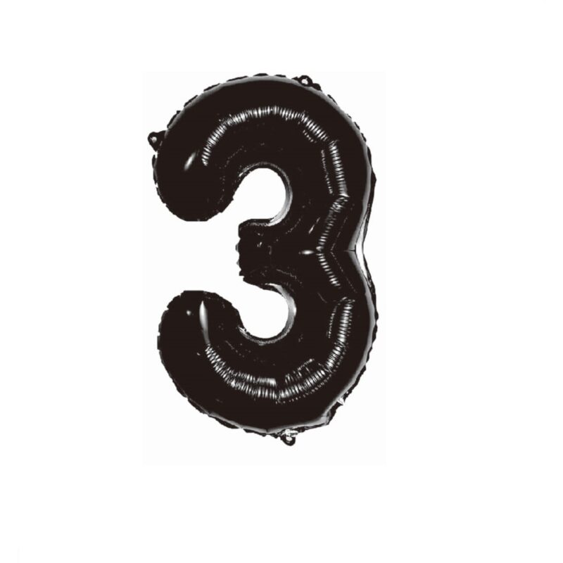 Balon din folie metalizata, Cifra 3, 100 cm, Negru