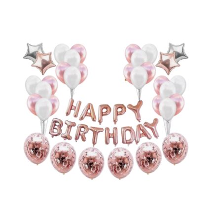 Set 50 de baloane cu confetti, 13 baloane folie tematice aniversare" HAPPY BIRTHDAY", 40 cm, decoratiune pentru evenimente, color rose, HAPPY JOKER®