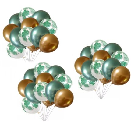 Set 45 baloane din latex, jungle party, frunze, verde, auriu, 30 cm, HAPPY JOKER®