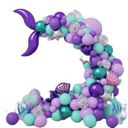 Set arcada baloane, DCSZVIGS, Tematica Sirena, Aranjament Arc, Violet, 142 buc