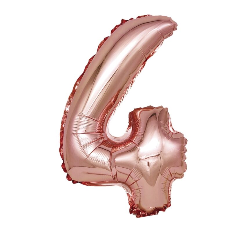 Balon din folie metalizata Rose Gold, Mirific Party, Cifra 4, 40 cm, Coral, roz