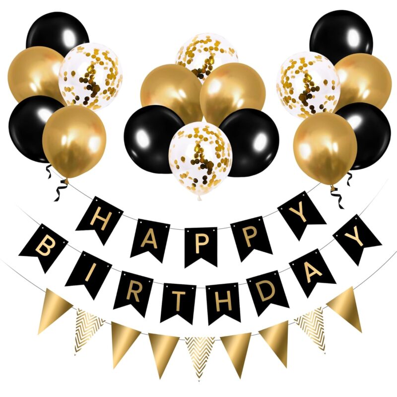 Set baloane petrecere, ZUNSEAT, 12'', Negru/Auriu