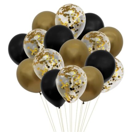 Set baloane, Zola®, auriu / negru, 16 bucati, cu confeti aurii