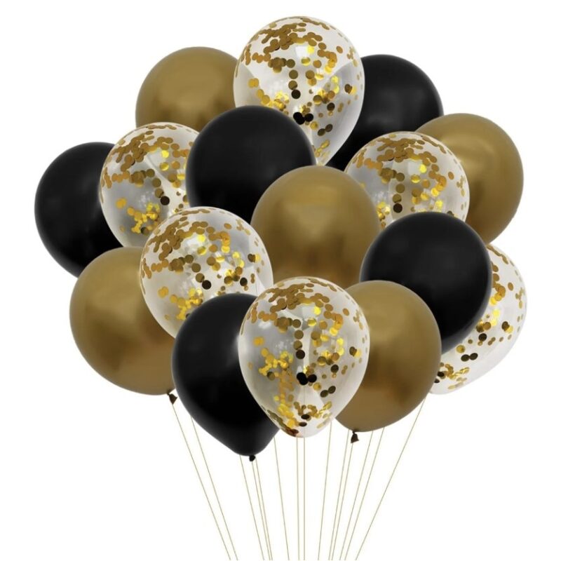 Set baloane, Zola®, auriu / negru, 16 bucati, cu confeti aurii
