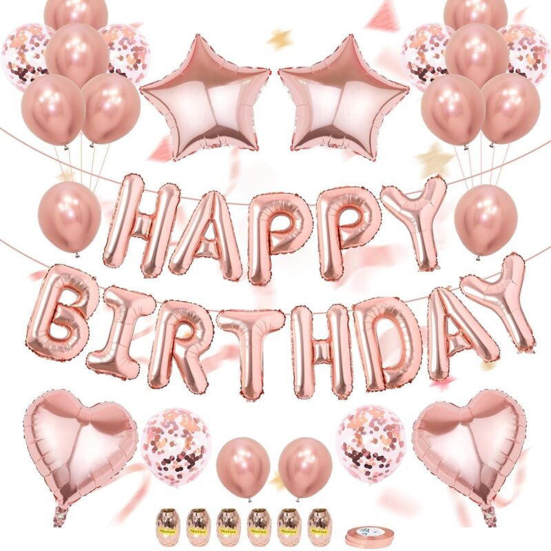 Set pentru petrecerea aniversara de majorat, ZUNSEAT, cu baloane din latex si folie, ideal pentru botez sau alte aniversari, Petrecere Aniversara, pentru adolescenti sau adolescente, Roz