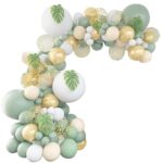 Set baloane si decoratiuni aniversare copii, baloane latex pentru arcada, tematica verde masliniu, 131 PCS, TZ-PD0027