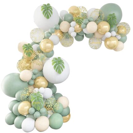 Set baloane si decoratiuni aniversare copii, baloane latex pentru arcada, tematica verde masliniu, 131 PCS, TZ-PD0027