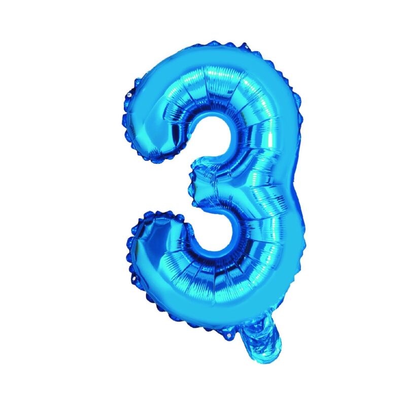 Balon din folie metalizata Albastru, Mirific Party, cifra 3, 40 cm