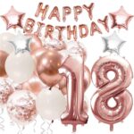 Set 53 baloane si decoratiuni Aniversare Majorat 18 Ani, rose auriu