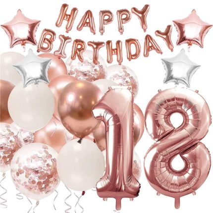Set 53 baloane si decoratiuni Aniversare Majorat 18 Ani, rose auriu