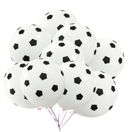 Set 10 baloane latex minge de fotbal, It's Party Time, 30 cm, alb / negru