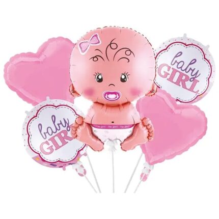 Set 5 baloane folie, decoratiuni petrecere, baby shower, it's a girl - baby girl 70cm, roz, bebelus, ELDEPO®